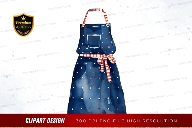 Blue apron with red plaid bow