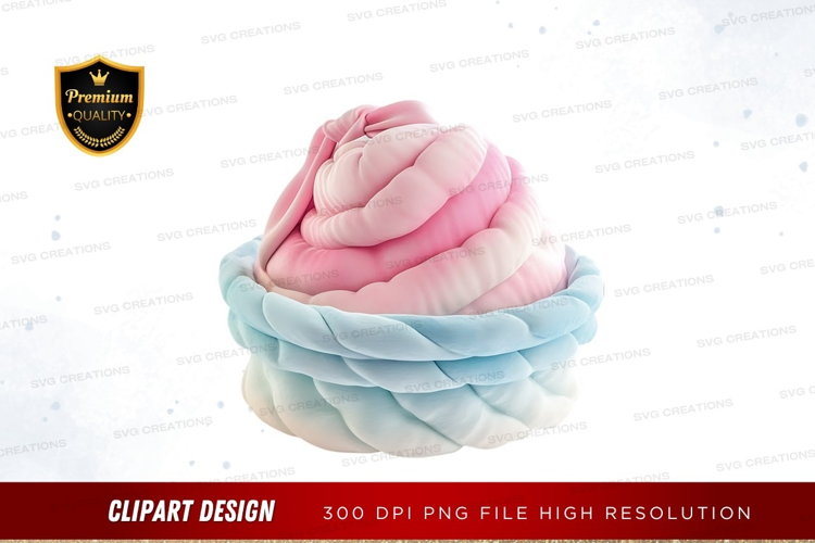 Pink and blue swirled ice cream in a waffle cone