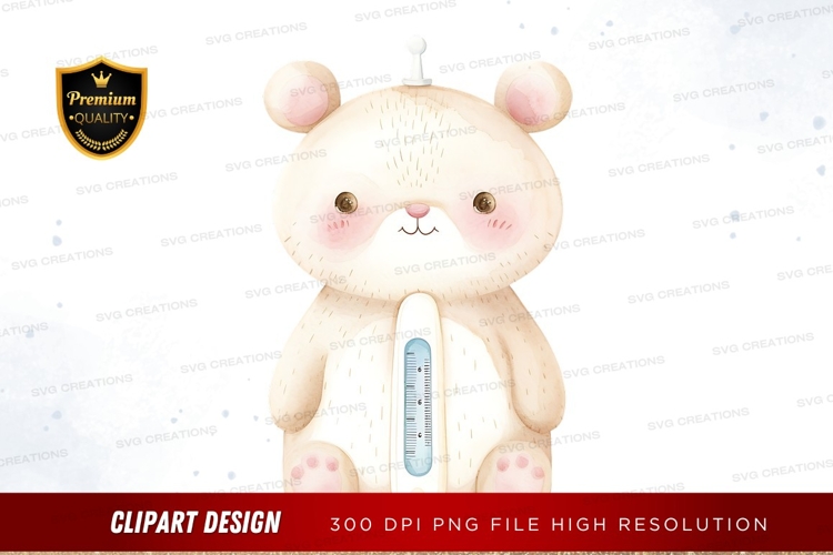 Cute bear with thermometer clipart png