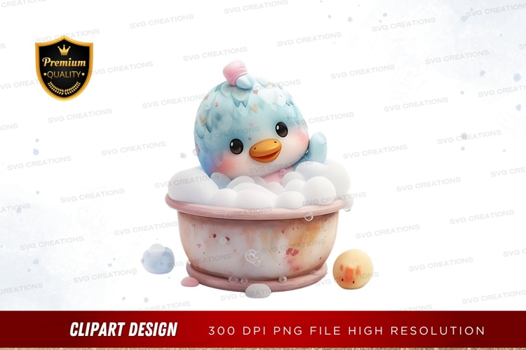 Cute duck taking a bath