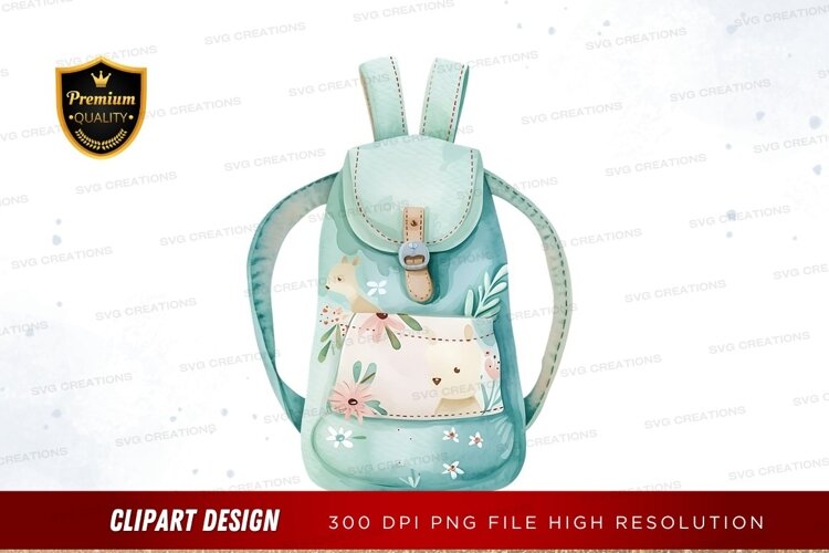 Cute pastel blue backpack with cat design example image 1