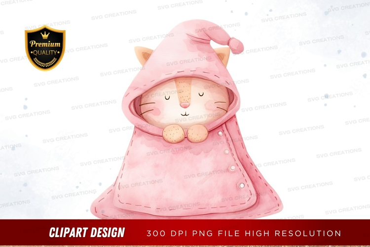 Cozy cat in pink hood