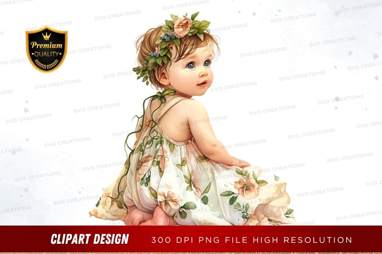 Adorable baby girl in floral dress