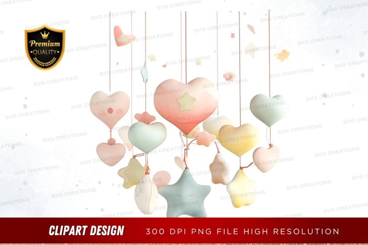 Whimsical heart and star mobile