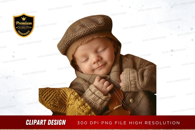 Sleeping baby with hat and musical instrument