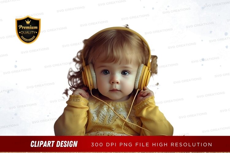 Curious baby with headphones example image 1