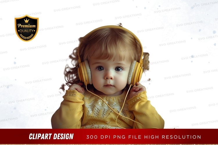 Curious baby with headphones
