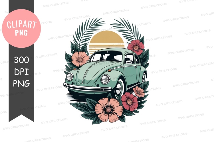 Vintage car with floral background