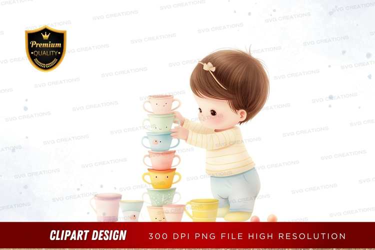 Child stacking tea cups