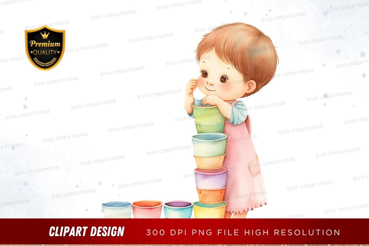 Child playing with stacking cups