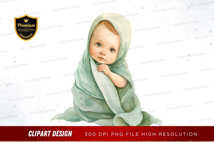 Thoughtful baby in green scarf
