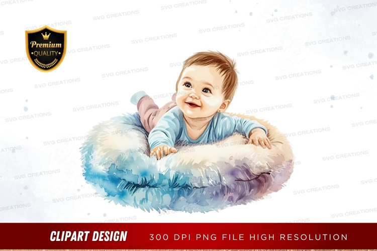 Happy baby on soft pillow