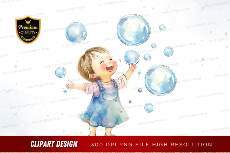 Joyful child playing with bubbles