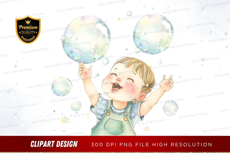 Joyful child playing with bubbles