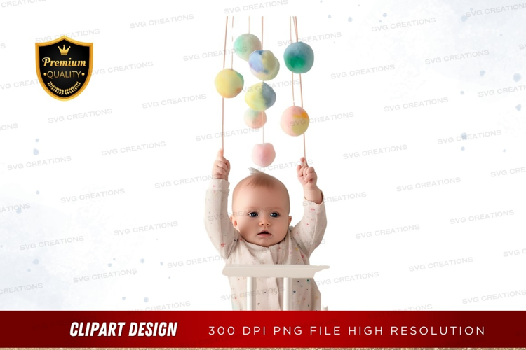 Baby reaching for hanging toys
