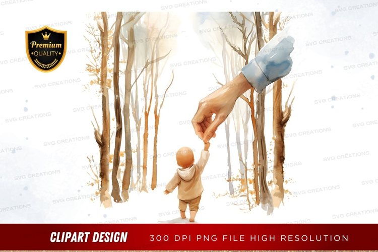 Hand holding baby in forest