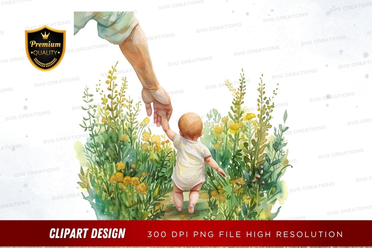 Baby and adult hand holding in a garden