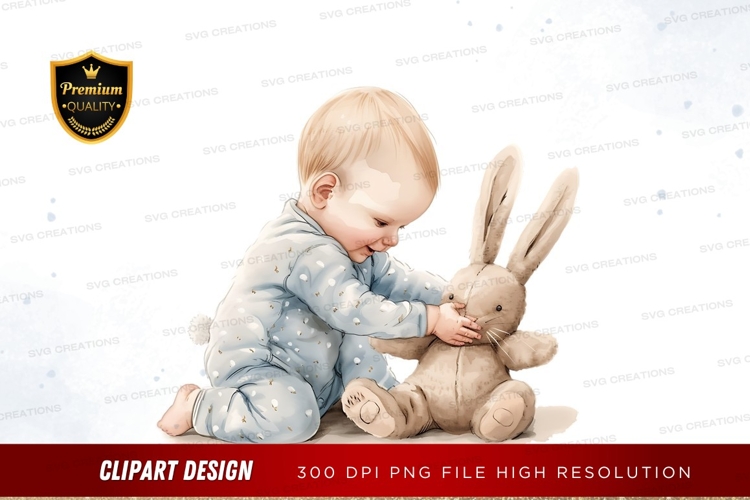Baby with stuffed rabbit