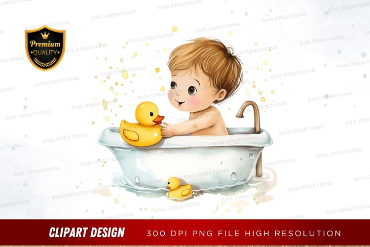 Child's bath time with ducks
