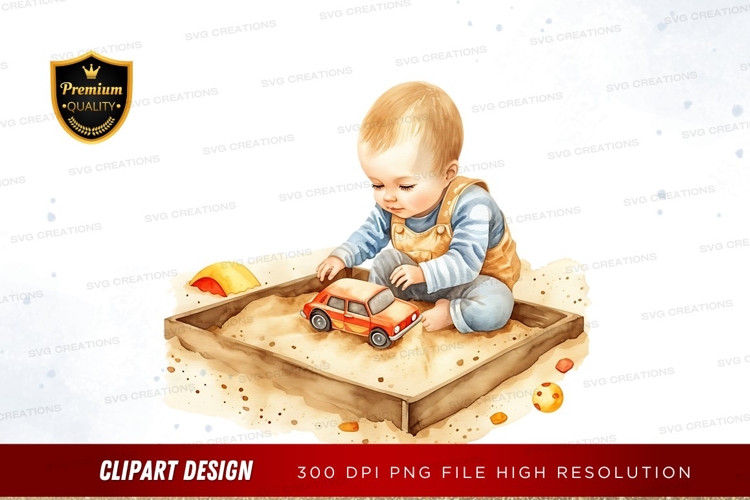 Child playing with toy car in sandbox