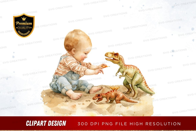 Baby playing with dinosaurs
