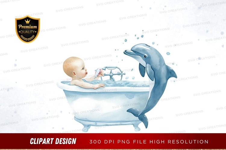 Baby and dolphin bath time