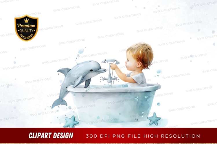 Baby and dolphin bath time