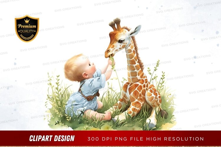 Baby and giraffe in the wild example image 1