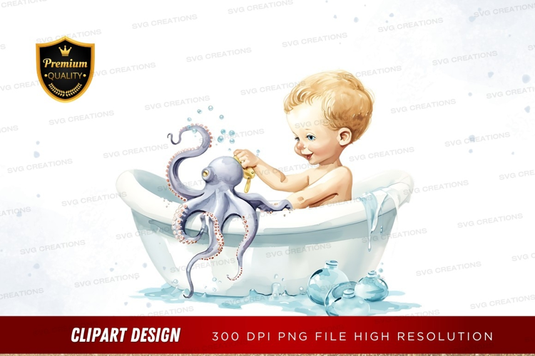 Baby and octopus bath time