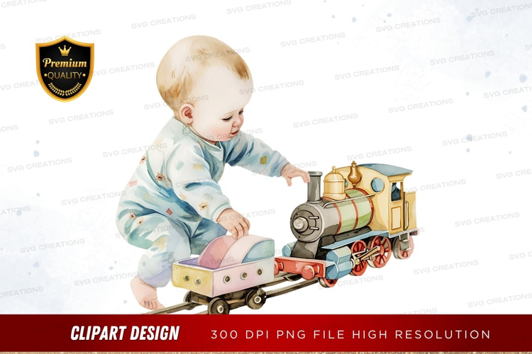 Baby playing with toy train