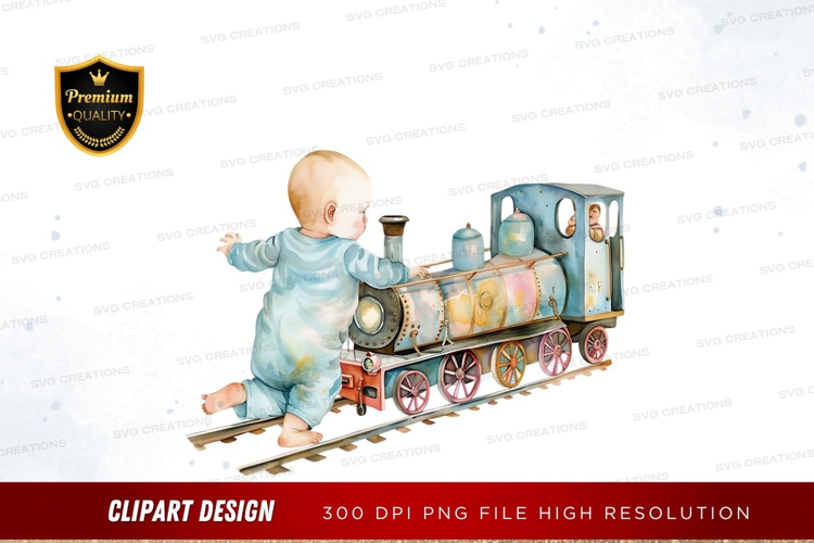 Baby playing with a toy train
