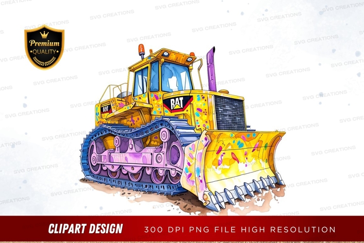 Colorful cat bulldozer clipart png