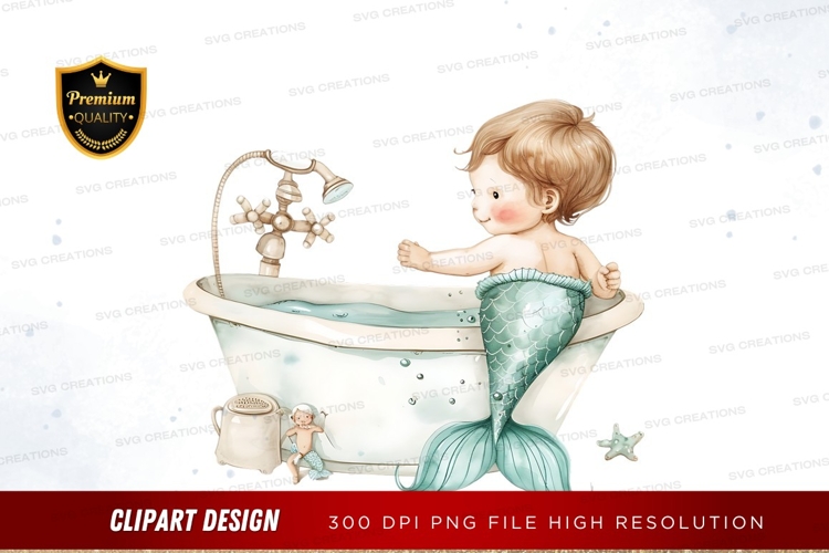 Mermaid baby in bathtub