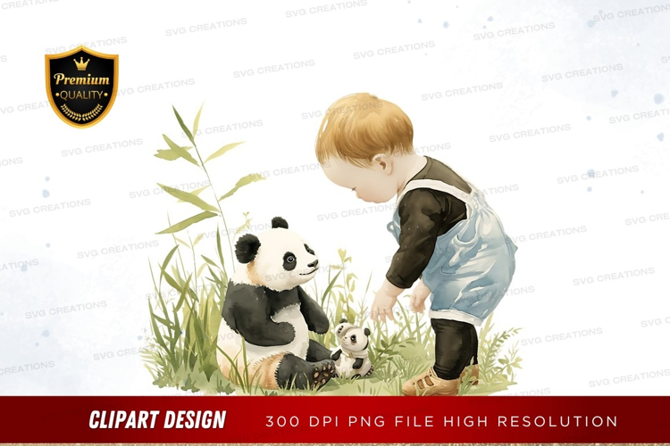 Child playing with pandas