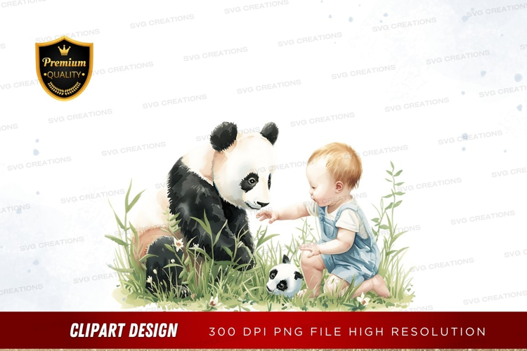 Baby and panda playtime