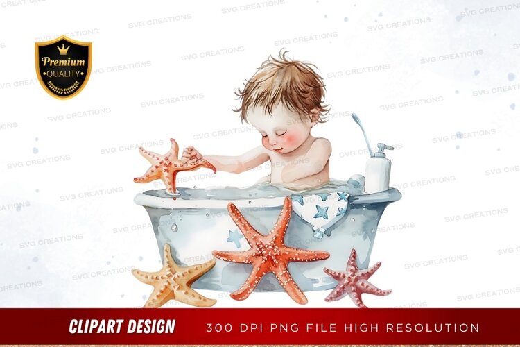 Child playing with starfish in bath example image 1