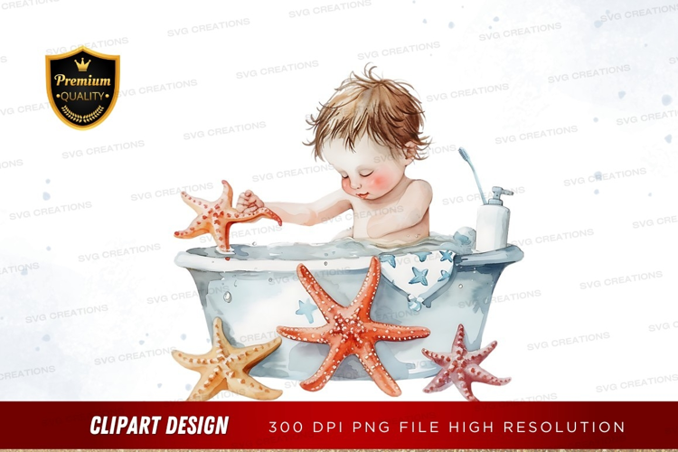 Child playing with starfish in bath