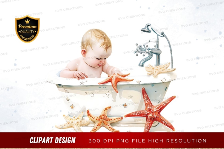 Baby bath time with starfish