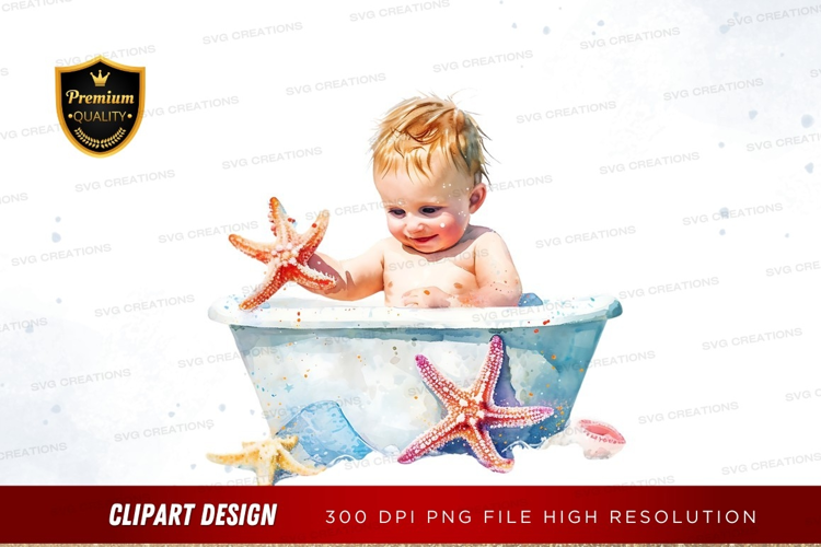 Baby's bath time with starfish