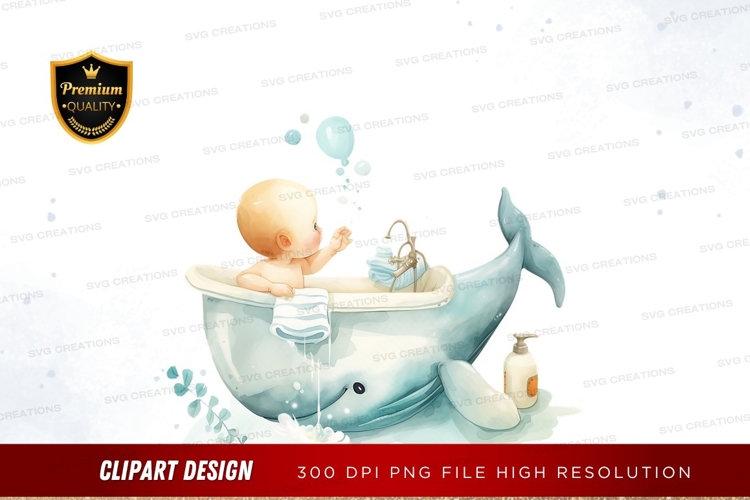 Baby in whale bathtub