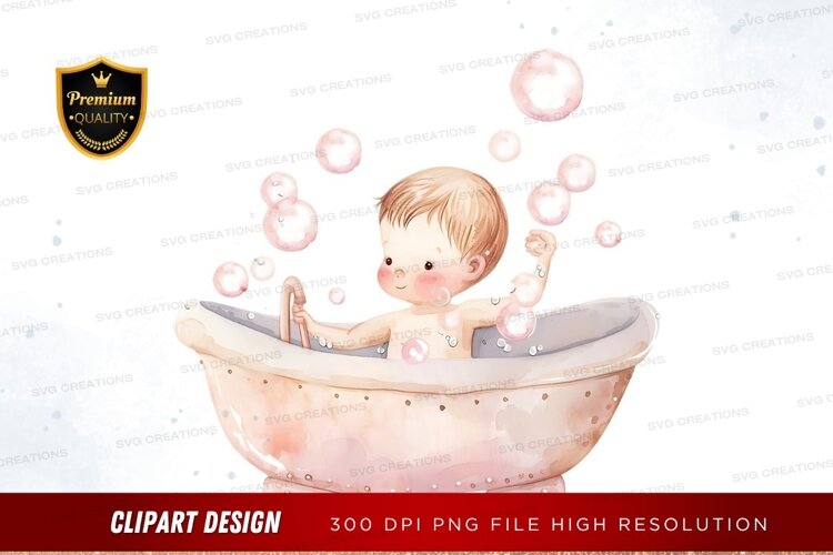 Baby in bathtub with bubbles example image 1