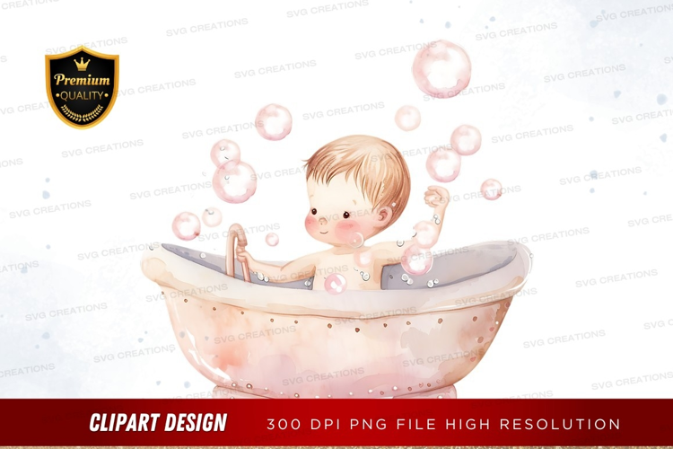 Baby in bathtub with bubbles