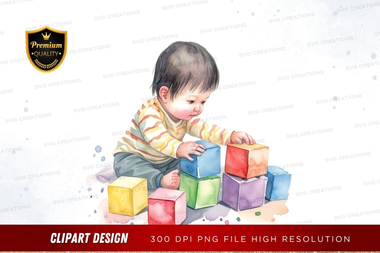 Baby playing with building blocks