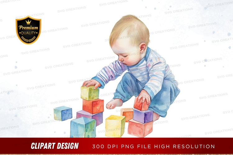 Baby playing with building blocks