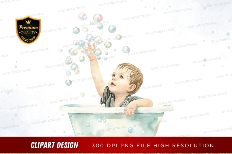 Child playing in bubbly bath