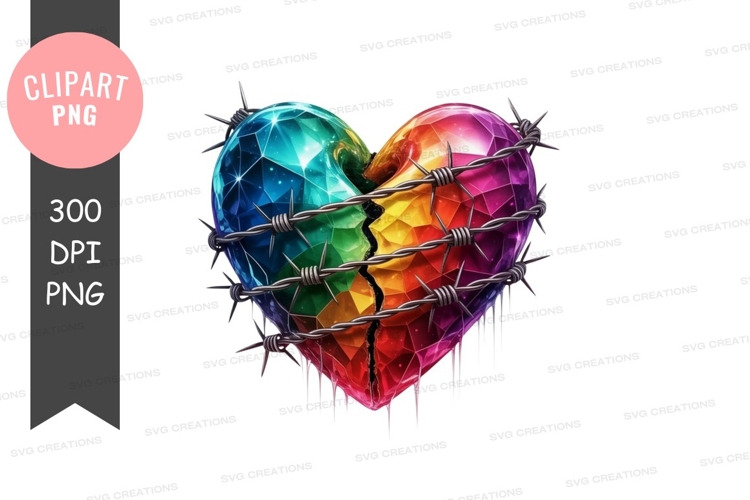 Rainbow heart with barbed wire