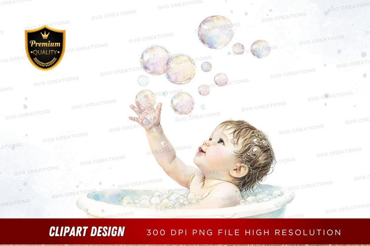 Baby playing with bubbles in bath
