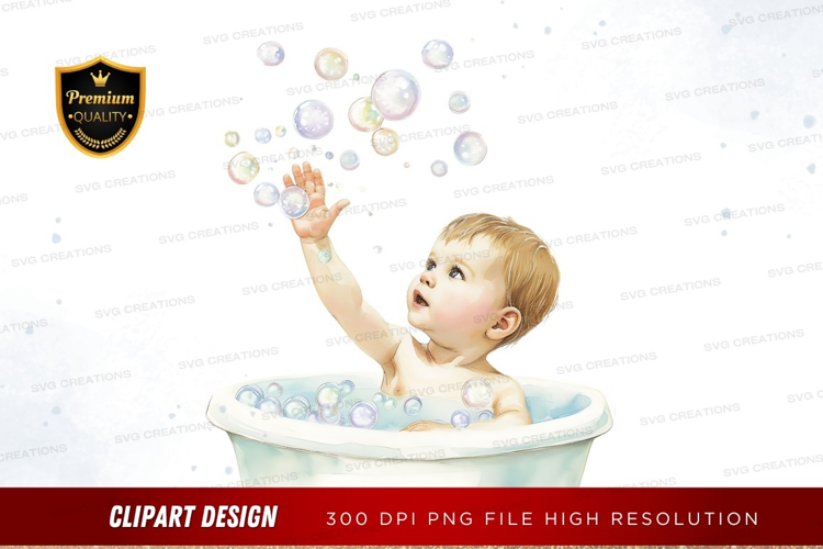 Baby playing with bubbles in bath