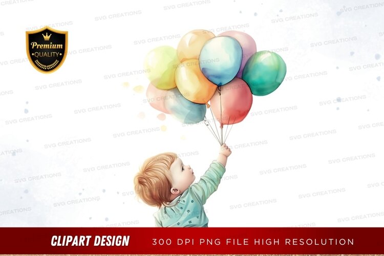 Child holding a bunch of colorful balloons example image 1