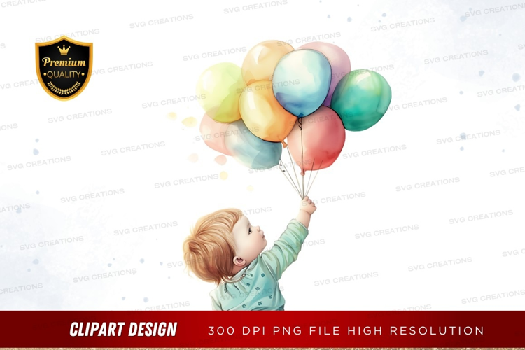 Child holding a bunch of colorful balloons